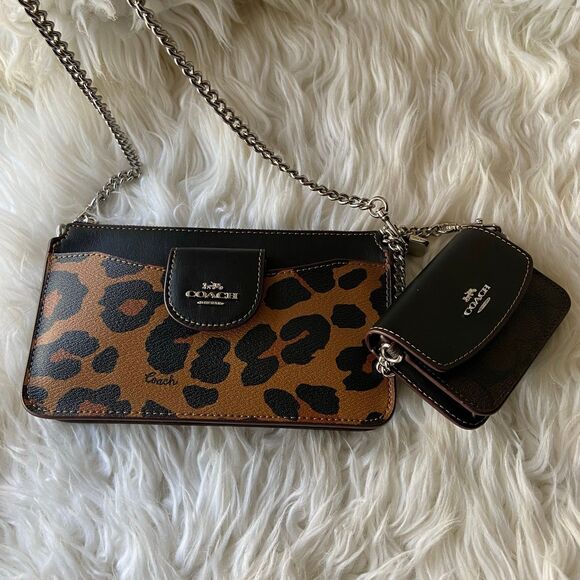 Coach Poppy Crossbody with Card Case in Leopard Print and Signature Canvas - Picture 2 of 8